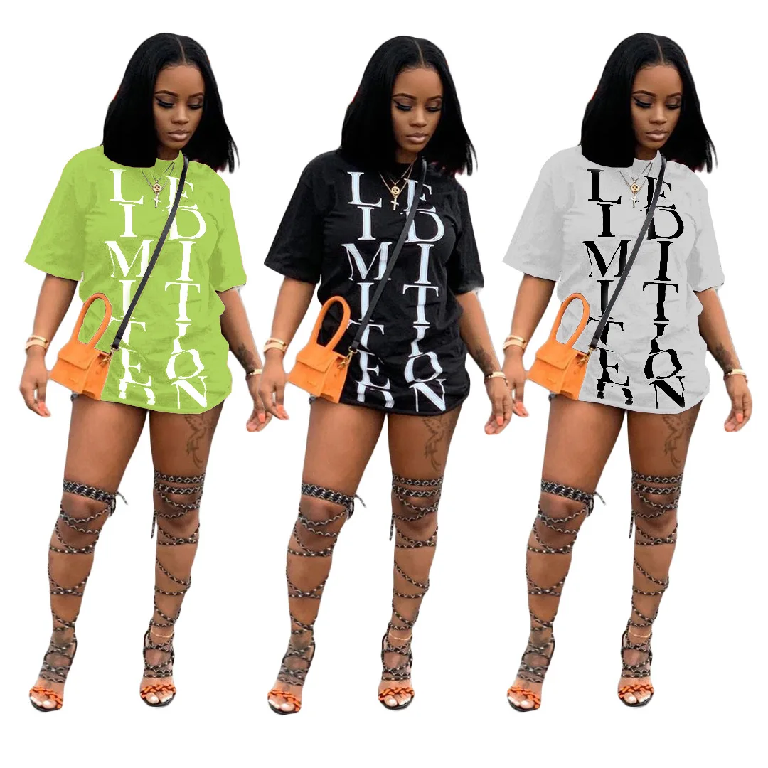 

2021 Summer Casual Color Print Women T-shirt Dress Mini Dress casual dress