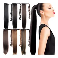 

Hair extension chignon black long straight wigs ponytail hair piece synthetic hairpieces for women