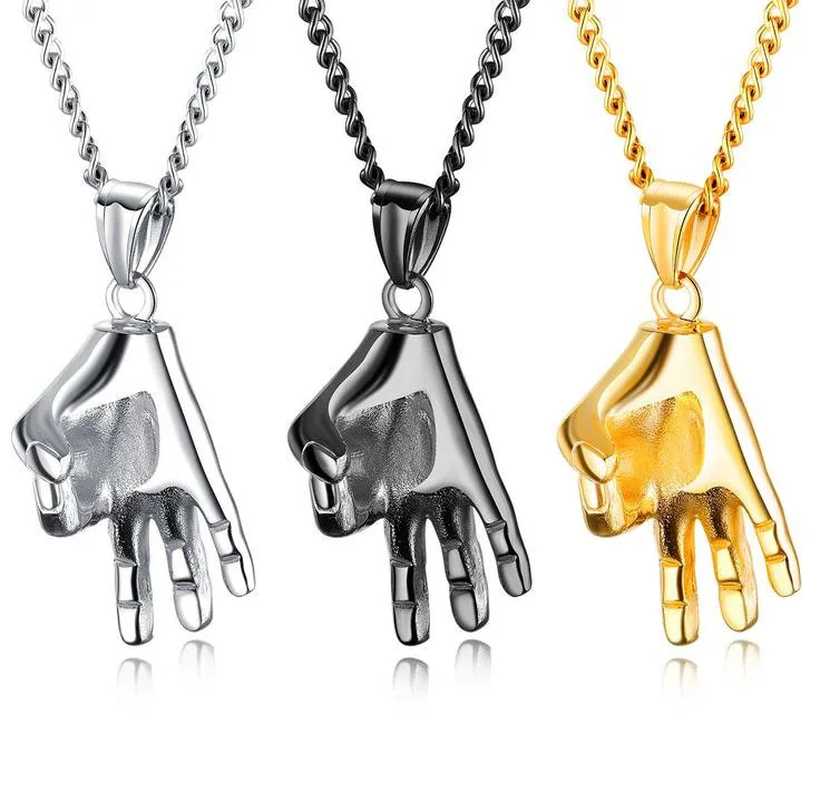 

Fashionable 3 Finger Hand Gold Chain OK Design Charm 316L Stainless Steel Pendant Necklace for Band Rocker Rapper Jewelry, Silver/gold