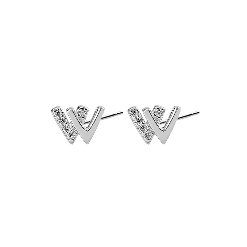 

Triangle Fashion Jewelry 925 Sterling Silver Stud Earring Women Gemstone Jewellery, White