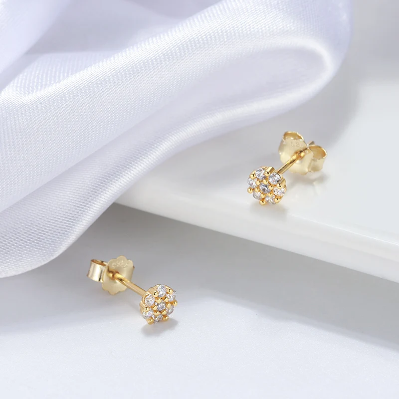 

RINNTIN APE04 Small stud earrings women jewelry pave diamond CZ 925 stariling silver 14k gold plated round stud earrings