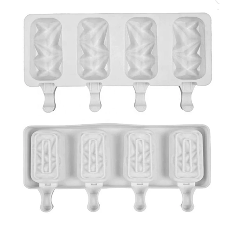 

2021 Irregular Gem Shape Popsicle Mold Silicone Ice Pop Mold 4 Cavity Shock Cakesicle Mold, White