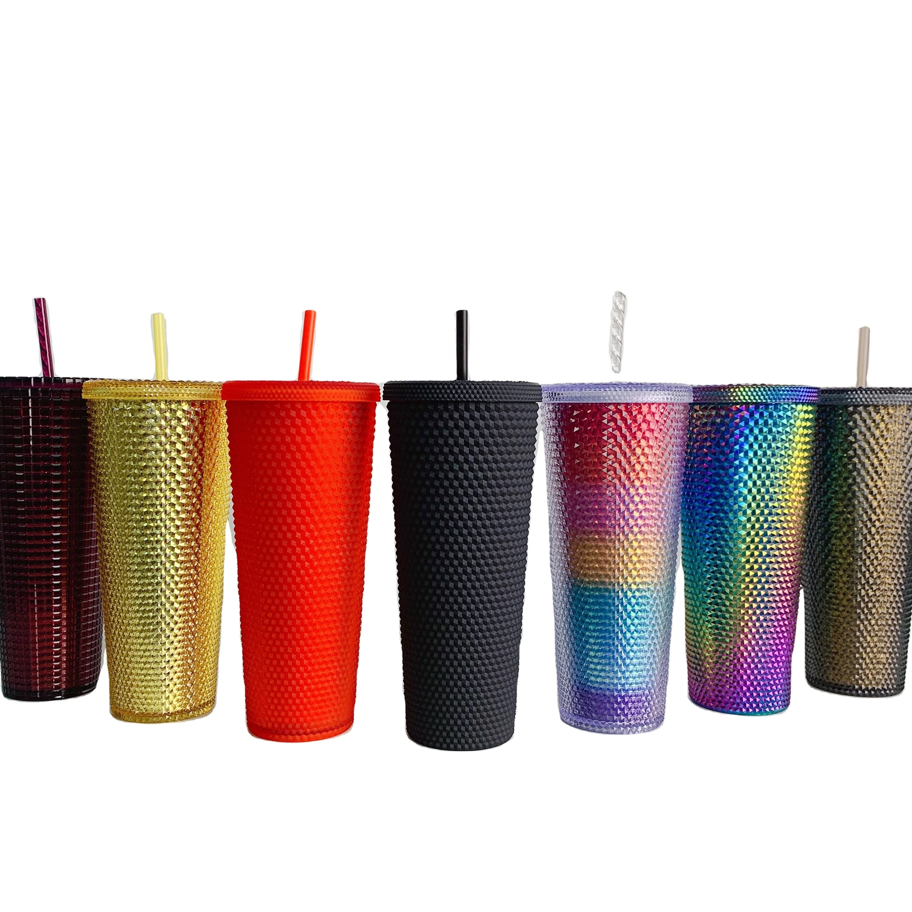 

2021 fall pink studded reusable cold color changing cups tumbler with lid and straw, double wall cold cup tumbler