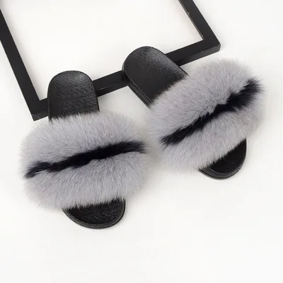 

red woman fur slipper 2 strap fur slides fur flip flop slippers, Customized color