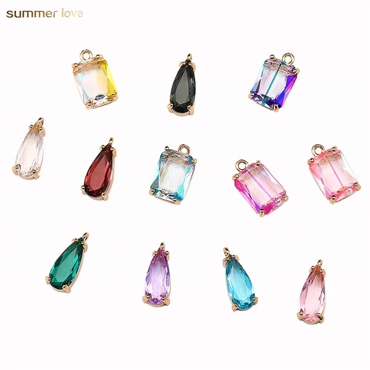 

New Arrival Colourful Geometric Water Drop Rhinestone PendantS DIY Earring Necklace Crystal Glass Charms for Jewelry Making, Colorful