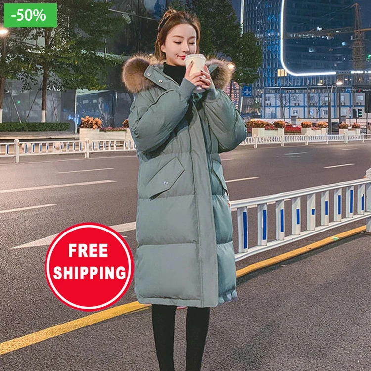 

2021 Popular Women's Long Winter Oversize Down Coat Fur Collar Slim Windproof Womens Down Jacket