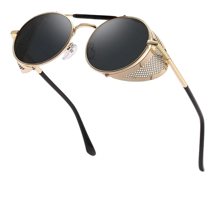 

WIIPU 2020 Retro Steampunk Sunglasses Round Designer Steam Punk Metal Shields Sunglasses Men Women UV400 Gafas de Sol, 7 colors