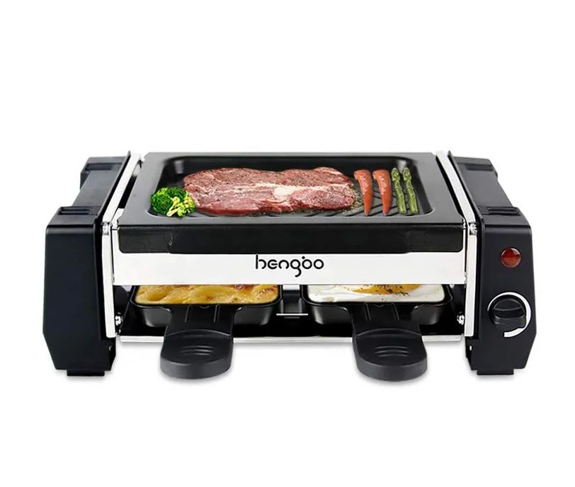 
2 Mini Pans 500W Mini Indoor with Non Stick Coating Grill Plate Flat & Ridged Surfaces bbq Raclette Grill 