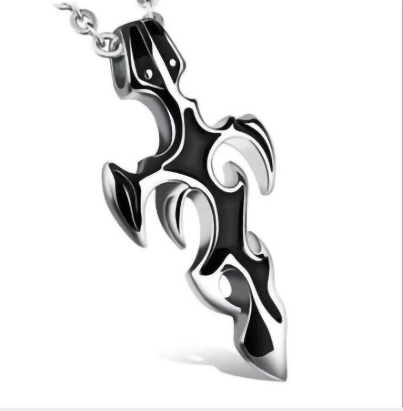 

2020 Jewelry American purchasing flame men's necklace cross accessories wholesale Black enameled sword pendant