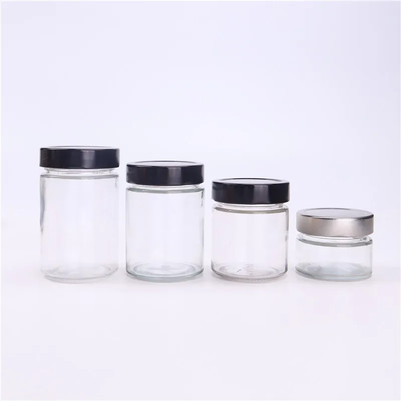 

Round Cylinder Straight Side Glass Storage Jar For Jam Honey With Airtight Lid, Clear jar or other custom color