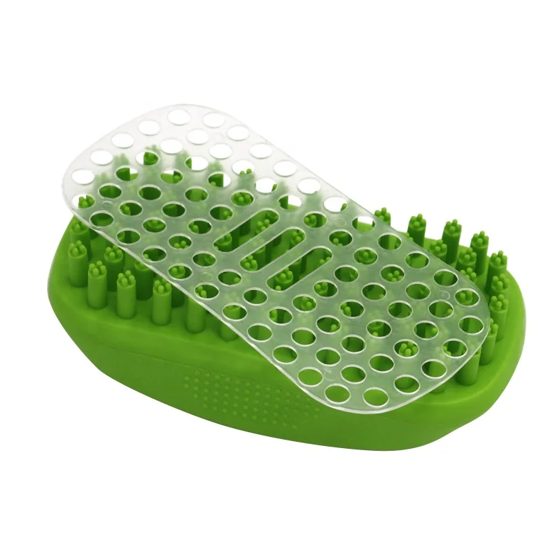 

Factory Wholesale LOW MOQ Pet Shampoo Brush Pet Cat Dog Bath Brush, Green/rose