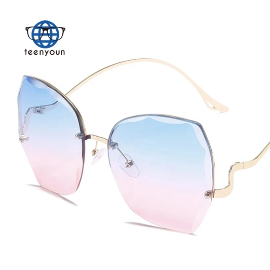 

Teenyoun Trendy Colorful Lens Women Sun Glasses Oversized Shades Rimless Diamond Cut Sunglasses 2023 New