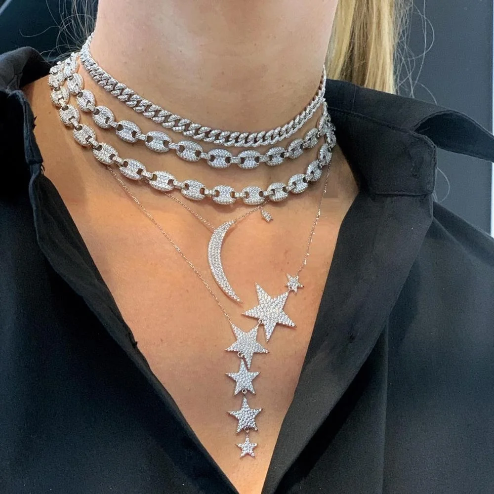 

silver gold plated iced out bling full cz paved link chain choker necklace heavy Rock punk women jewelry, Customized