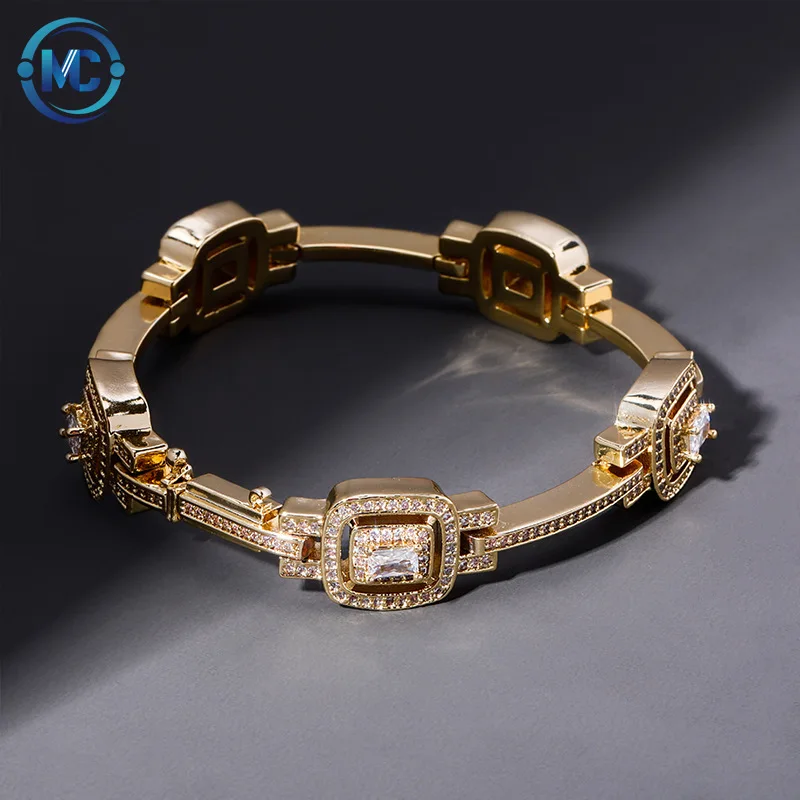 

2021 Hot selling Cuban Link Iced Out baguette Gold filled Jewelry for men bracelets