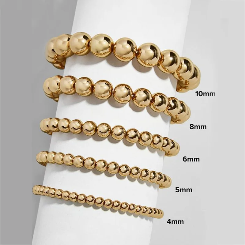 

Women High Quality Jewelry 14K Gold Plated Copper 6mm 8MM Stretch Stack Ball Bead Bracelet