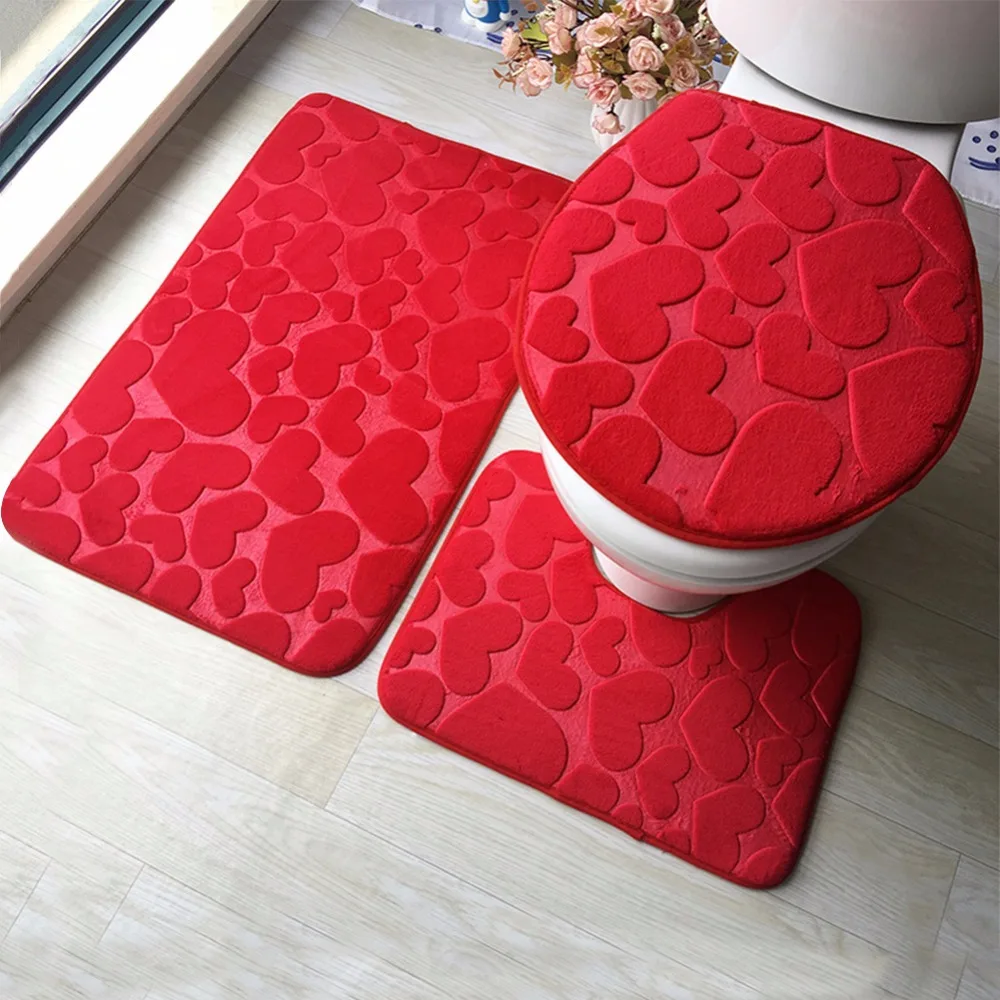 

3Pcs/set Bathroom Mat Set Flannel Anti-Slip Kitchen Bath Mat Carpet Bathroom Toliet Rug Washable Tapete Banheiro, Multi color