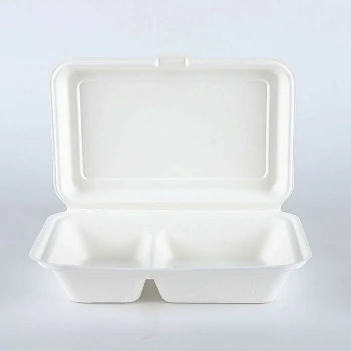 

100% Biodegradable Disposable Takeaway 2 compartment Lunch Box Clamshell