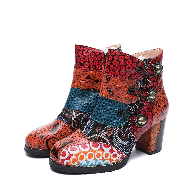 

Four Seasons Fashion Handmade Leather Stitching Women's Shoes Jacquard Craft Fashion and Comfortable Short Women's Boots