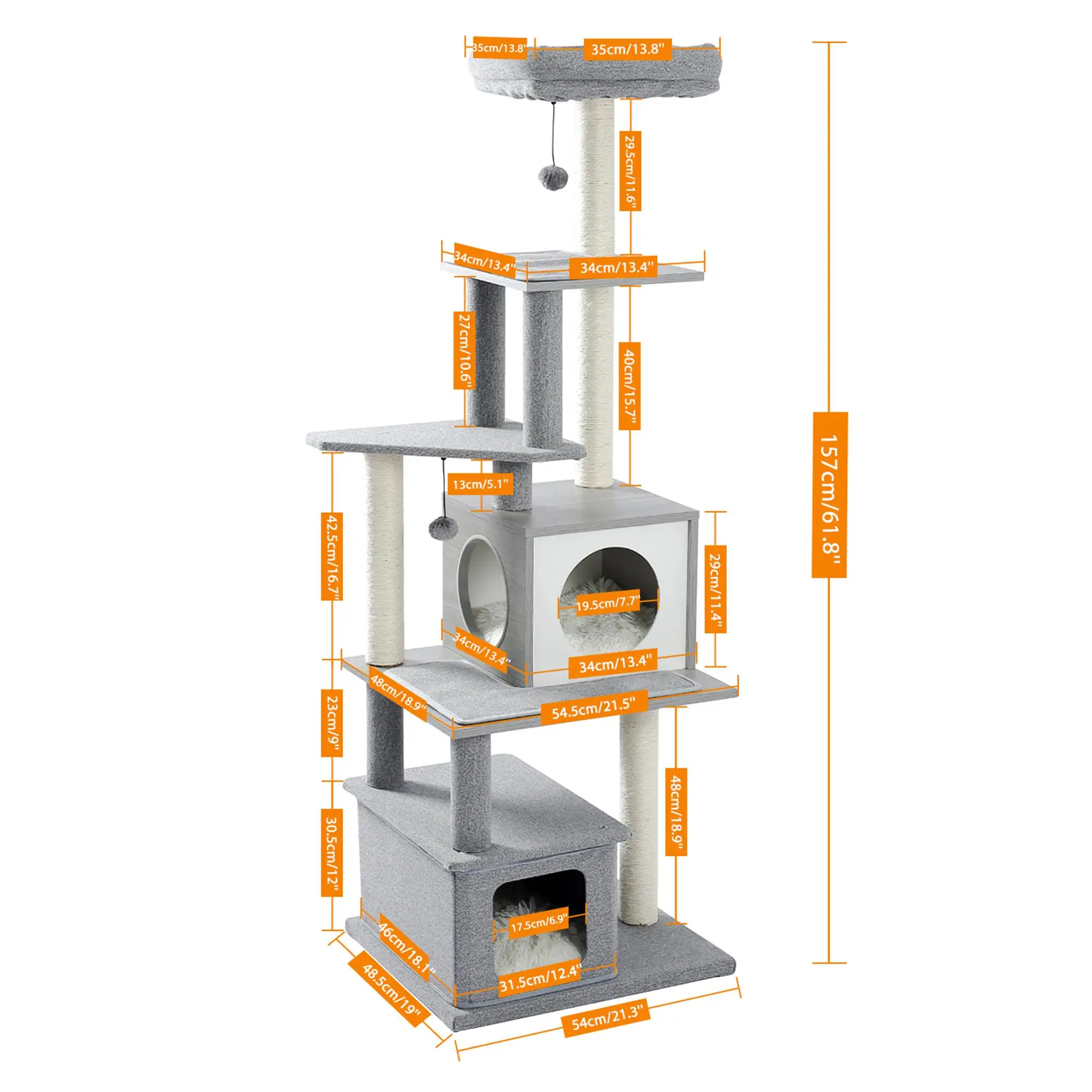 

Modern Cat Tree Tall Cat Tower with Scratching Posts, 2 Condos and Top Perch Grey