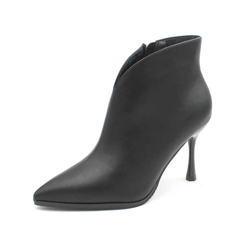 

Anti-odor fashion trend linning female boots pure color women booties shoes, Black/beige