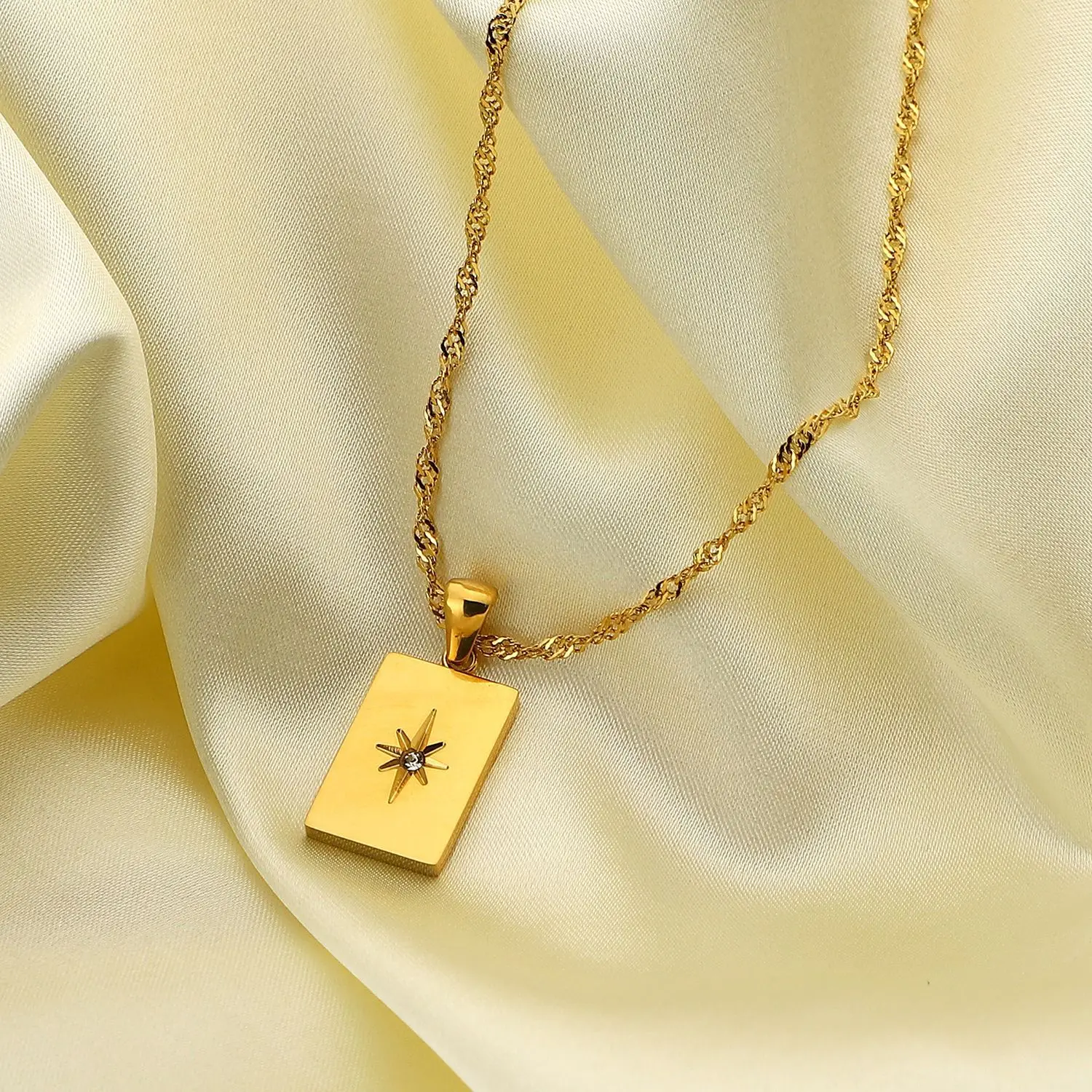 

Cool Style Stainless Steel Star Power Rectangular Sun Pendant Necklace For Women