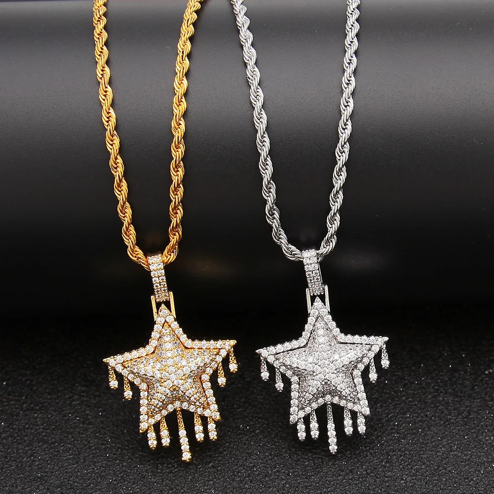 

New Fashion Style Jewelry Sparkling Crystal Dripping Star Pendant Necklaces For Street Boys, Picture