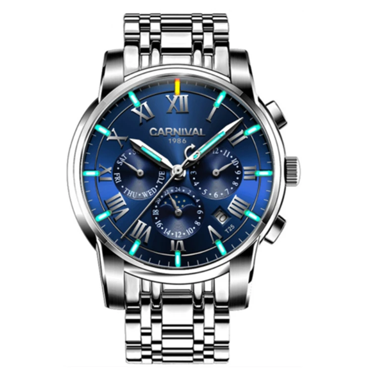 

Mechanical Clock Automatically Self-wind Carnival Wrist Watch Self-luminous Wristwatch Tritium Tube Night Light Man Watch