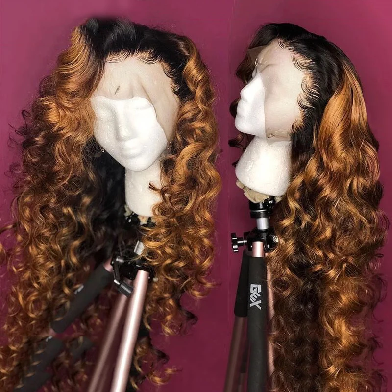 

180% Loose Wave Human Hair Lace Front Wigs Brown /Orange Ginger Ombre Color Brazilian Remy Loose Wave Wigs Pre Plucked