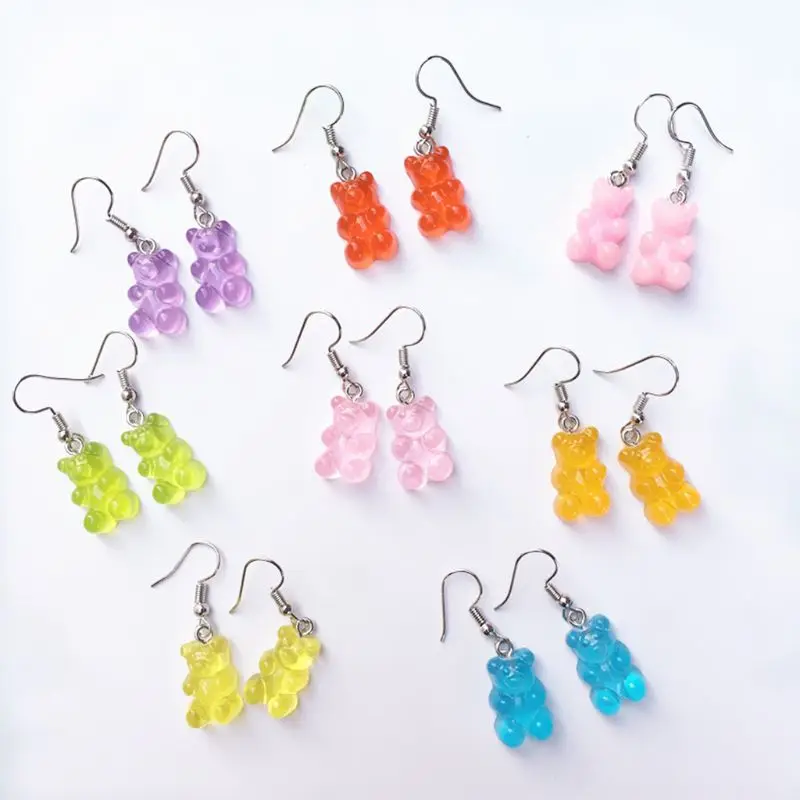 

Fashion Candy Color Cute Resin Cartoon Gummy Bear Drop Earring Jewelry Accessories Gift Earring For Women Kids