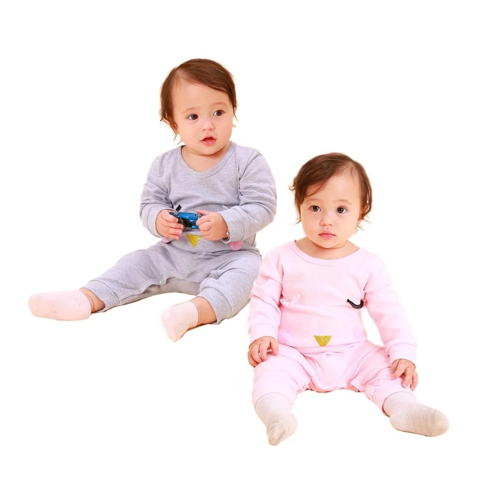 

Petelulu long sleeve gray pink eye wholesale cotton pajamas kids wear china infant romper, Pink/gray
