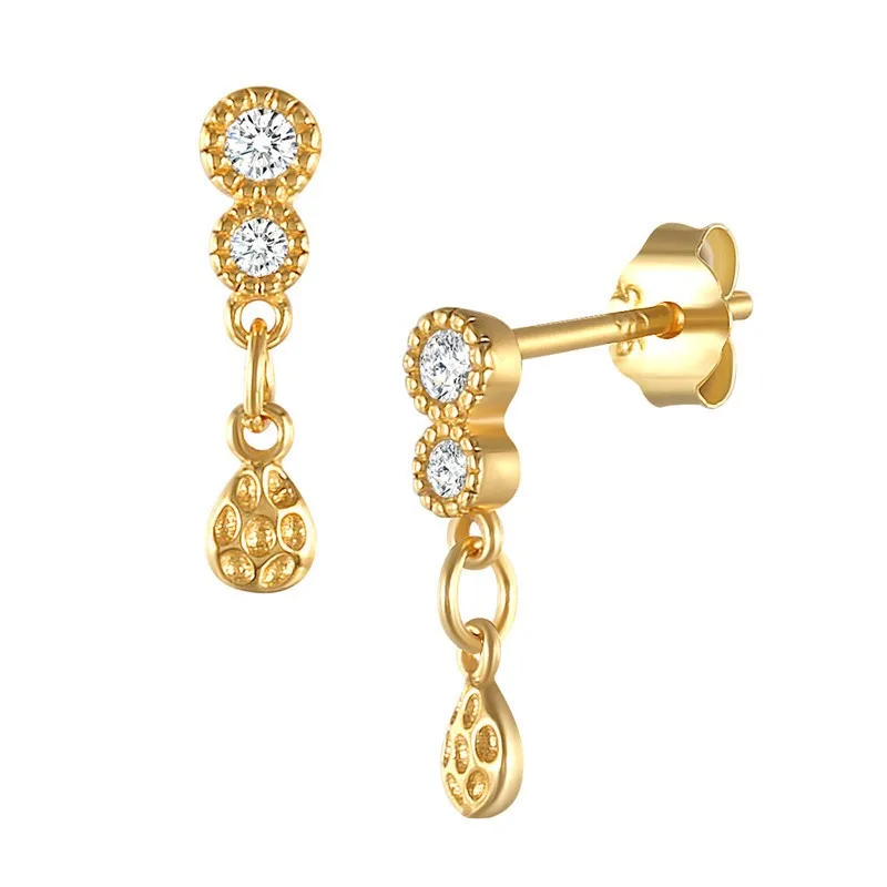 

925 Sterling Silver Zircon Bezel Stud Earrings All-match minimalist drop earrings