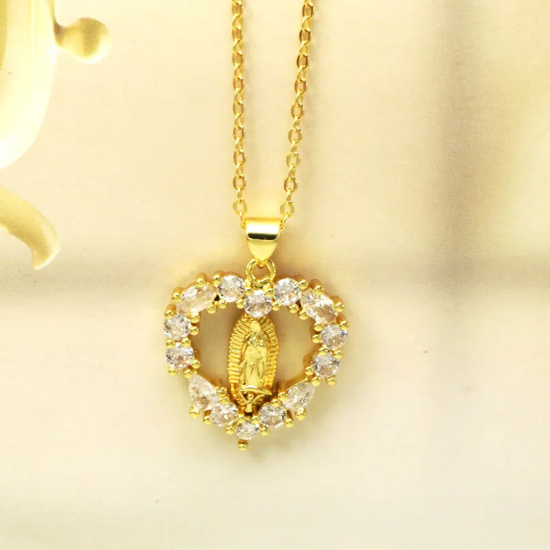 

2021 New Fashion Zircon Gold Chain Necklace Virgin Mary Necklace for Women Men Jewelry