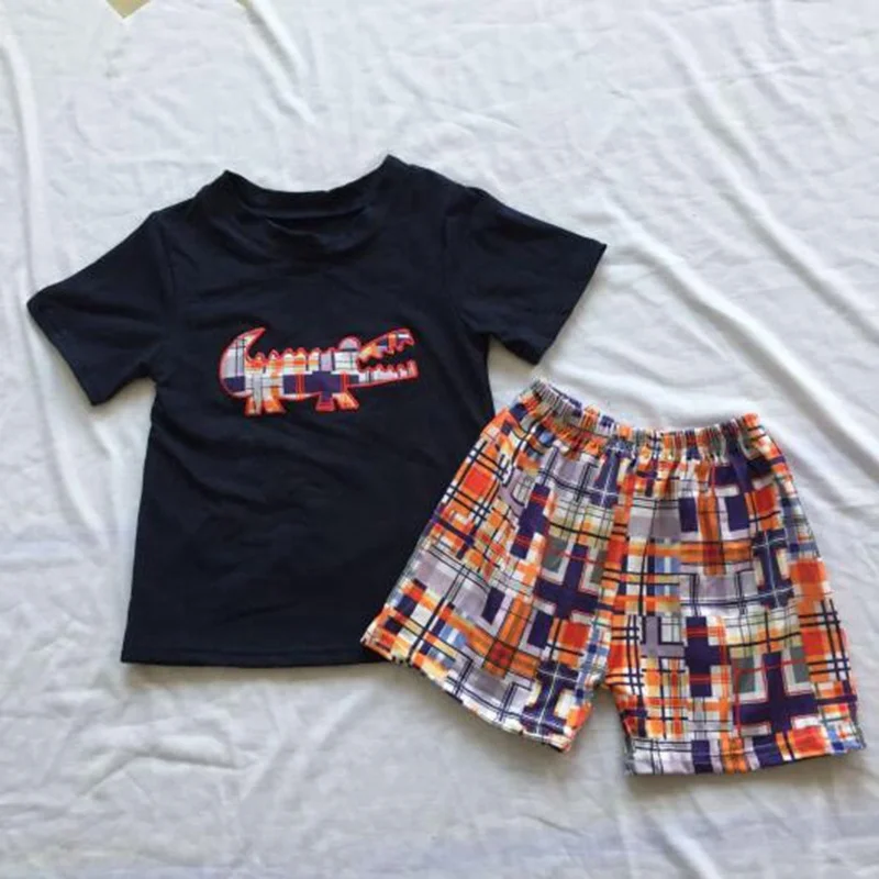 

2020 new fashion kids clothing children's boutique embroidered boys clothes sets., Navy