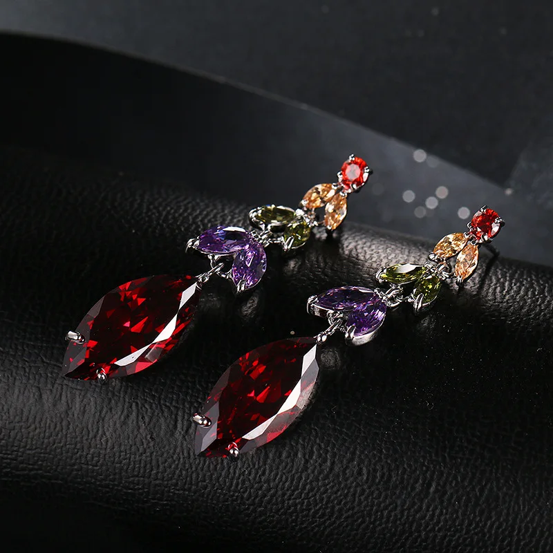 

GENYA Multi color Zircon luxury earrings EARRINGS AAA Zincon luxury long earrings banquet jewelry, As picture