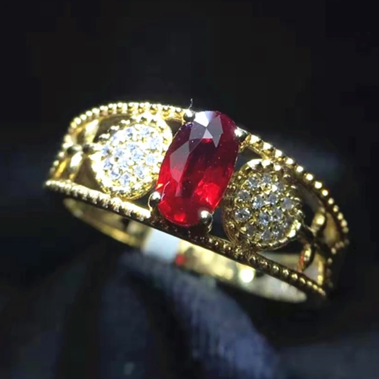 

Luxury Dubai Fine Jewelry real 18k Gold Vintage Gemstone Ring 0.7ct Natural Unheated Ruby Women Ring