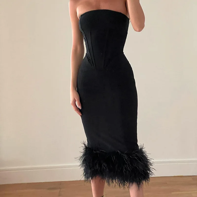 

Tight dresses sexy elegant women feather party slim fit long dress Plus Size Women evening dresses with feathers