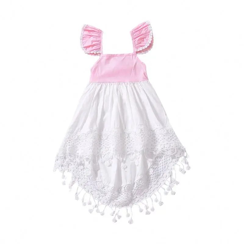 

girls fly sleeve lace princess dress kids irregular hollowing lace flower backless dress, Picture