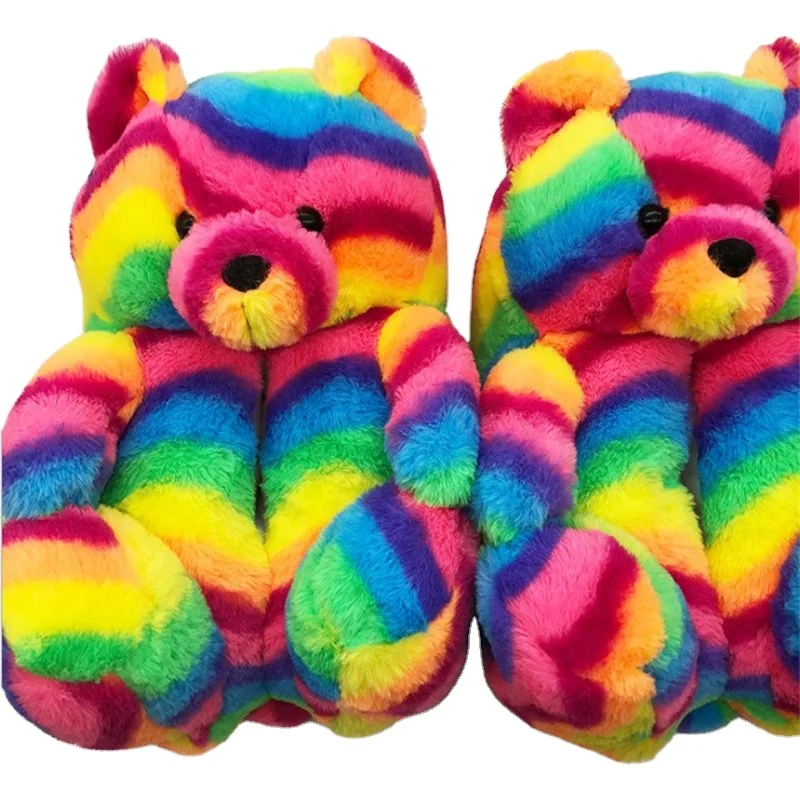 

2021 woman custom teddy slipper animal teddy bear plush teddy bear slippers indoor slippers, Customized color