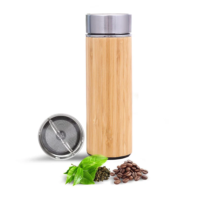 500ml Wholesale Eco Friendly Creative Bamboo Thermos Cup Stainless Steel Professional Travel Vacuum Tumbler Cup