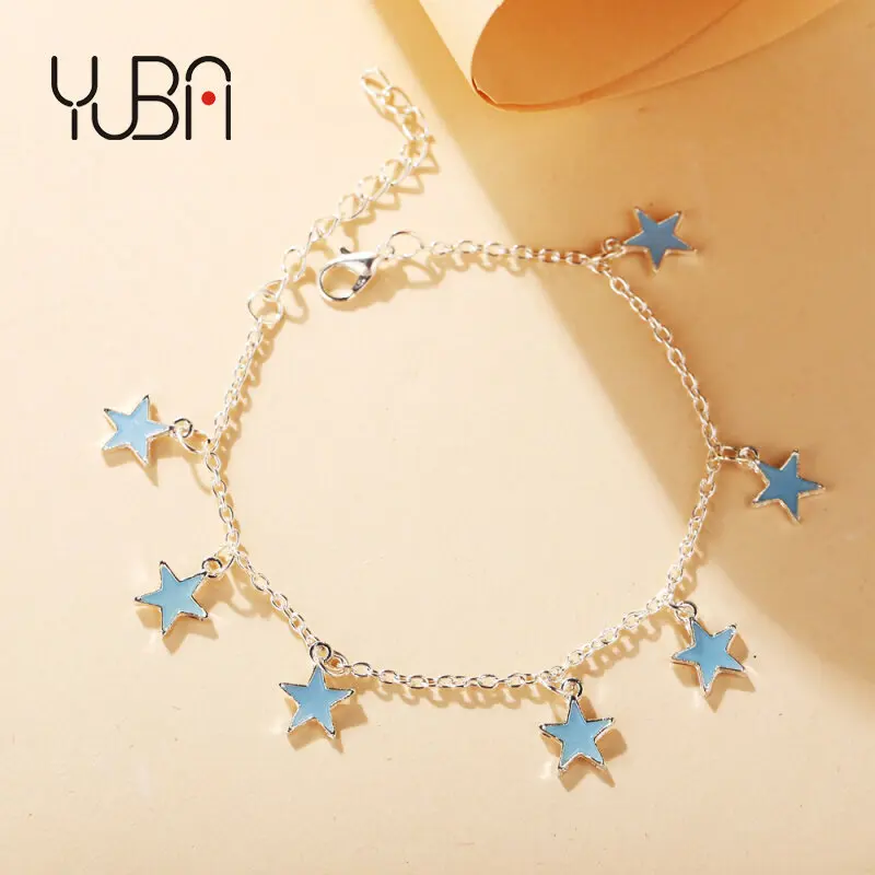 

Multi Blue Pentagram Stars Tassel Anklet Bracelet Winds Blue Pentagon Five Point Star Charms Foot Chain Ankles