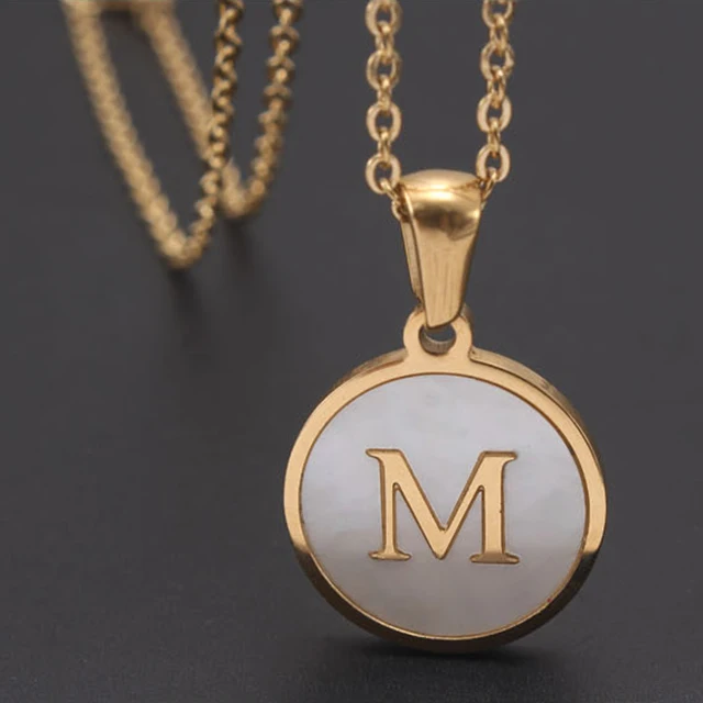 

Fashion gold Stainless Steel white Shell Initial Pendant Necklace for Women