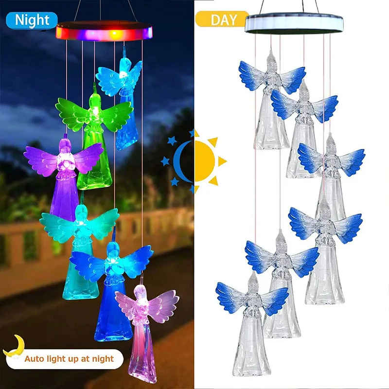 

outdoor waterproof color change led angel wind chimes light solar powered hanging lamp wind-bell, Colorful
