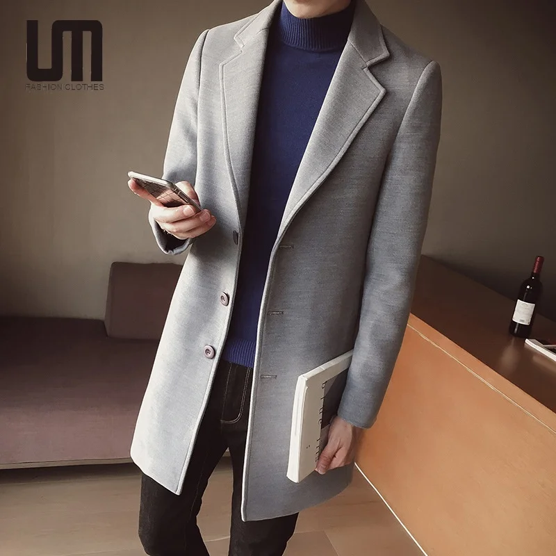 

Liu Ming Fashion 2023 Autumn Winter Men Slim Long Jacket Solid Color Plus Size Trench Coat