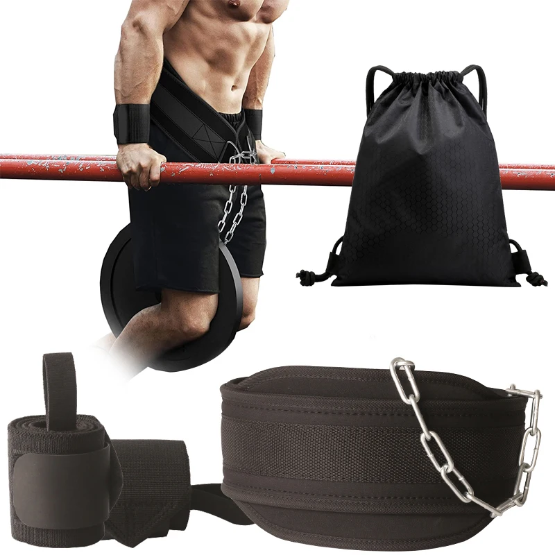 

Dip Belt for Weightlifting - GYM Workout Pull Ups Belt with Chain Neoprene Waist Dip Belt for Weight LiftingSquatBodybuilding