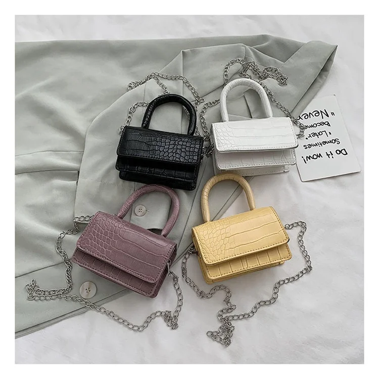 

New Style Cute Hasp Square Chain Crossbody Bag Crocodile Skin Mini Bag Handbags, White, yellow, purple, black