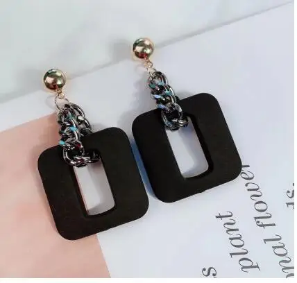 

Hot Sale 2019 New Fashion Chain Geometric Earrings Women Solid Hollow Out Square Stud Earring