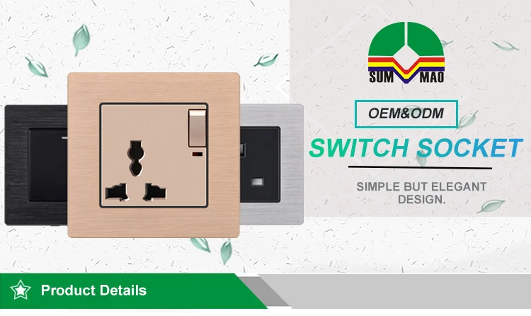 Electrical Sockets and Switches UK Standard Grounding Universal Switch Socket Wall Socket Gold Champagne USB Aluminum CE SM-A-01