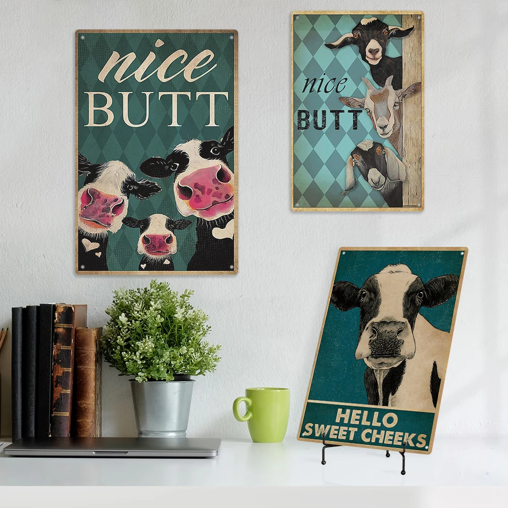 Putuo Decor Animal Metal Plate Printing Tin Sign Funny Chicken Cow Meal Art Sign Farmhouse Wall Decor