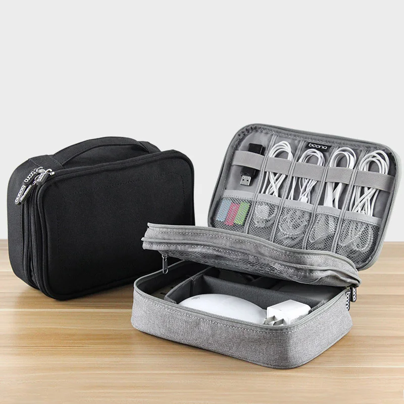 

Portable Electronic Accessories Organizer Bag Small Travel Cable Storage Bag for USB Data Cable Earphone Charger Kit, Grey, black