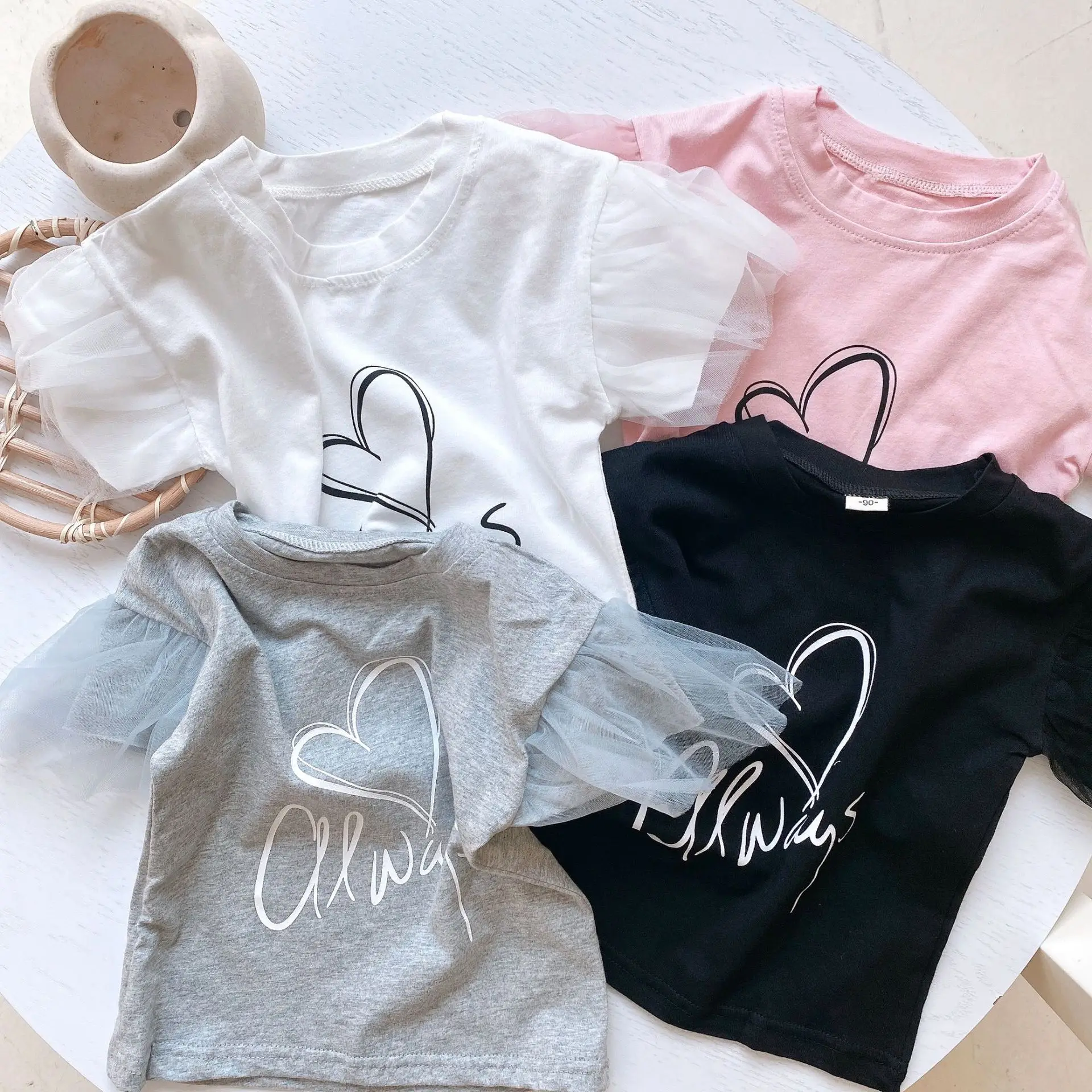 

KML170904 summer baby girls t shirt tee kids tops solid casual ruffles pink wholesale boutiques children clothing fly sleeve